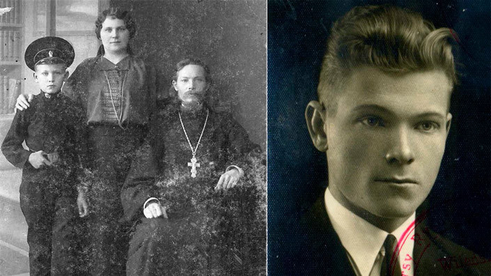 Слева: 1915 год, Василий Гоголушко с матушкой и сыном Петром. Справа: 1938 год, Александр Гоголушко.